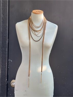 Layered Gold Multi-Strand Necklace - Elegant Long Tassel Lariat